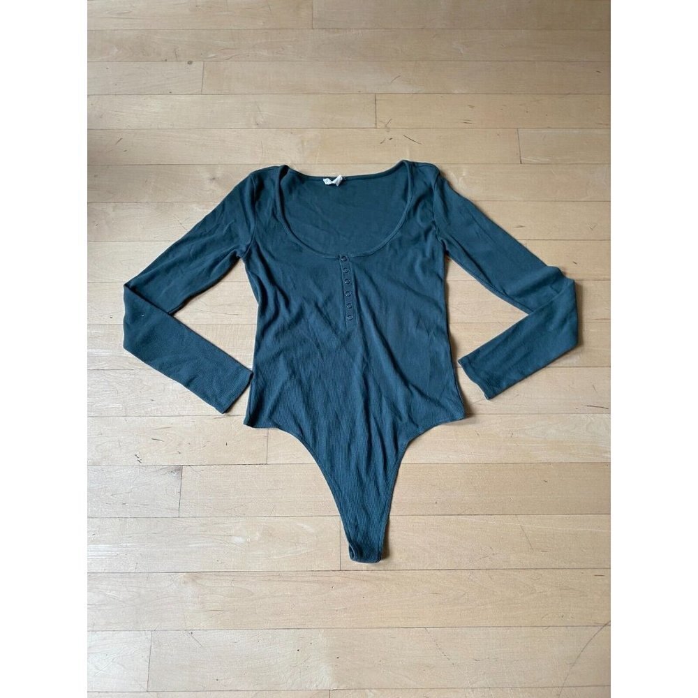 Open Edit BNWOT green henley bodysuit top sz large NEW long sleeve - Picture 2 of 6
